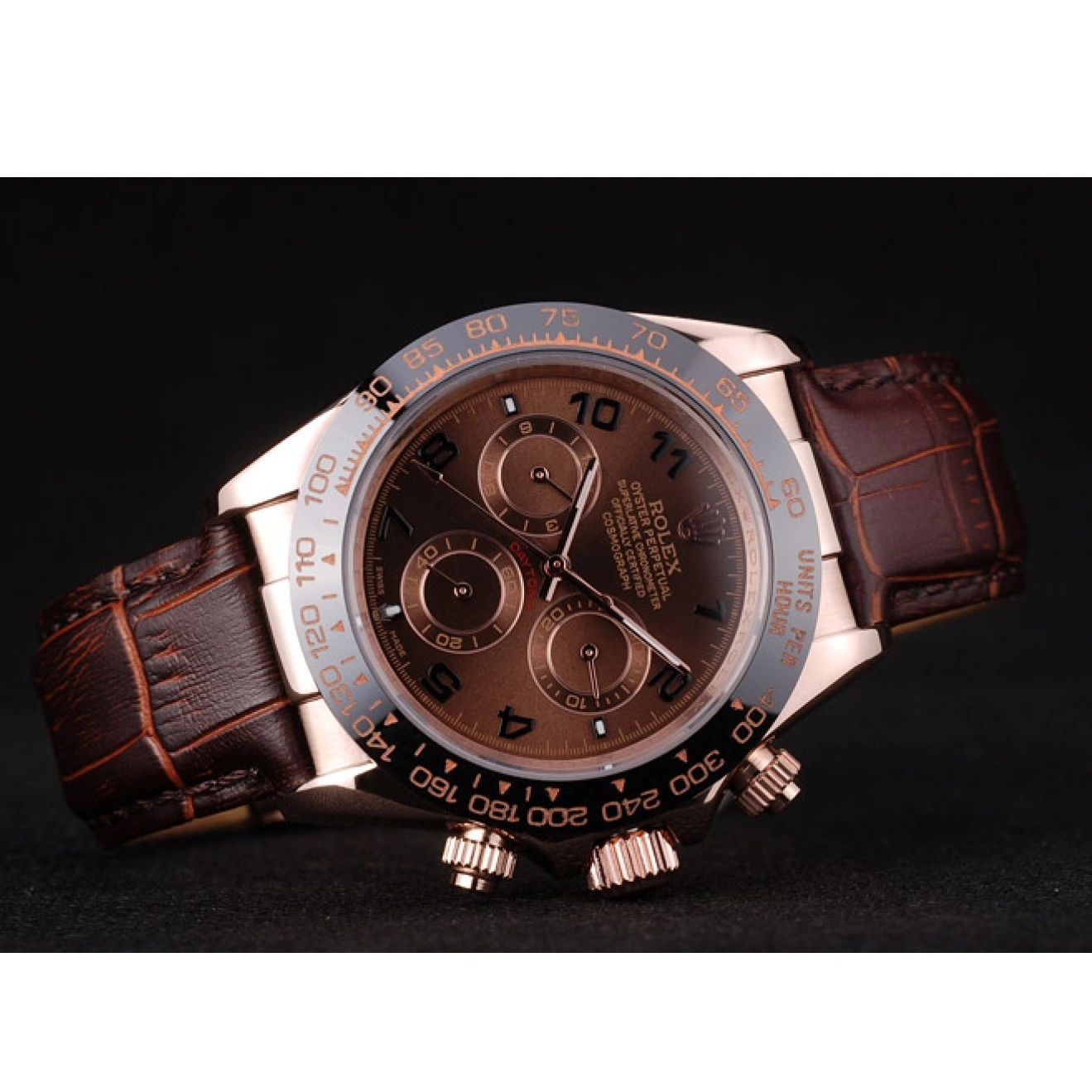 MiroTime 0711 Rolex Daytona Rose Gold Case Brown Dial Brown Leather Strap